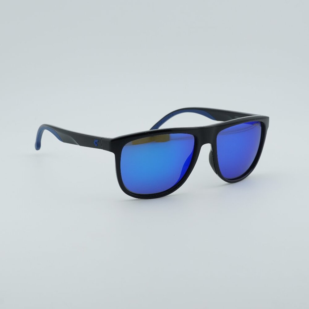 CARRERA 8059/S 0D51 Z0 Sunglasses Black Square Frame, Blue Mirror Lenses